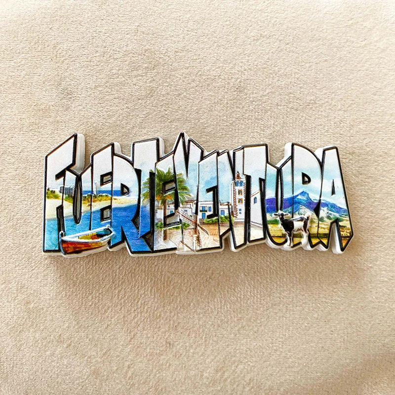 

Cute Fuerteventura Spain Europe Fridge Magnet, With Sea, Boat, Palm Trees, Lighthouse, Home Decor Refrigerator Accessory