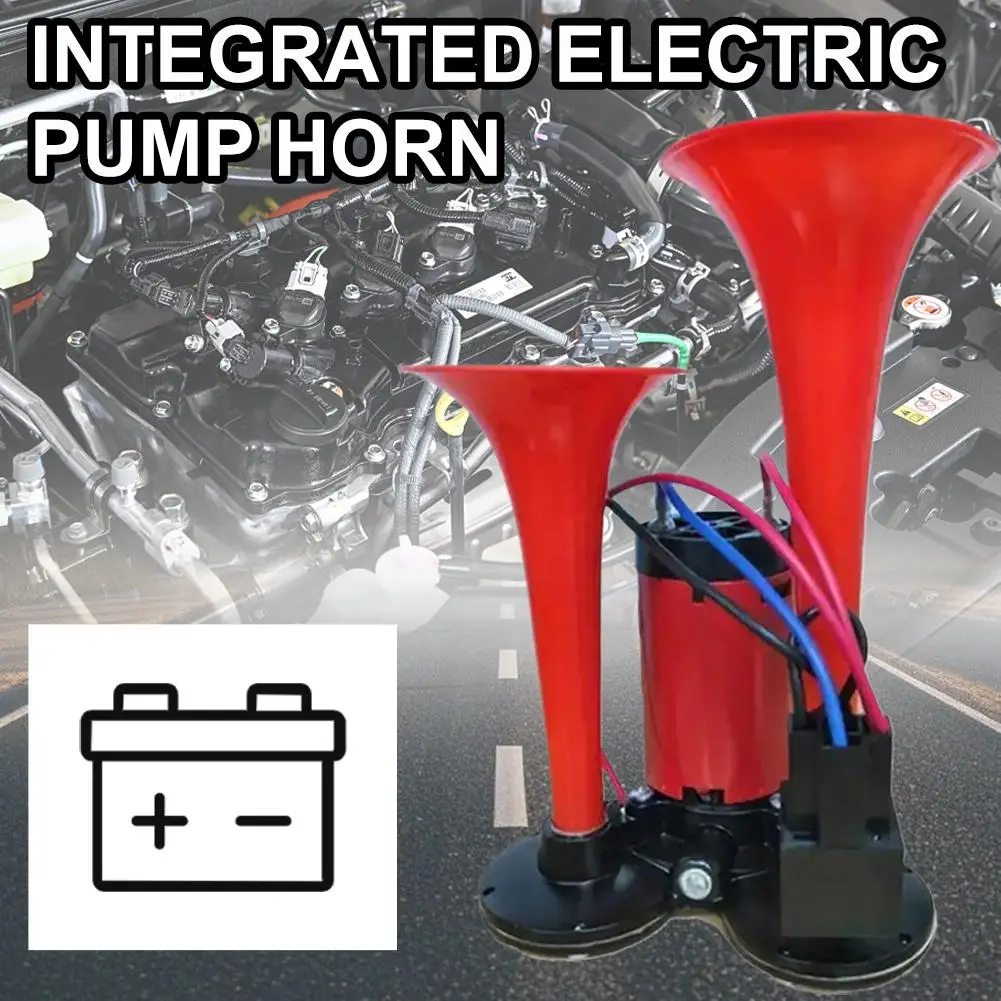 

Integrated Electric Pump Horn Powerful Dual-Tone Output Electric Air Compressor Horn Signal Alarm For Car Truck Boat 12/24V O3C1