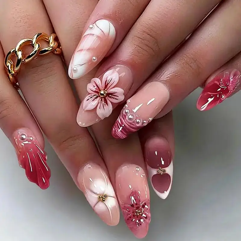 Retro Tortoiseshell Gradient Nails Cool French Tips Non-Irritating Artificial Nails for Home DIY Manicure Use