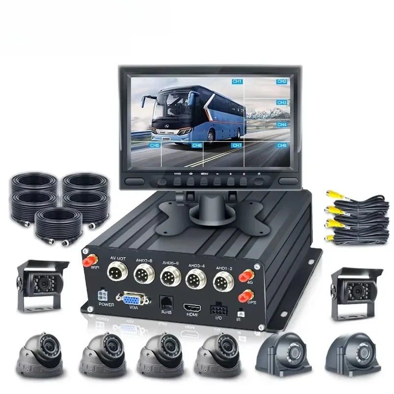Realtime Viewing Tracking 8CH 4G HDD DVR 10.1 Inch VGA Monitor Bus Cctv Mobile Car Mdvr Ai 4ch Truck Security Camera