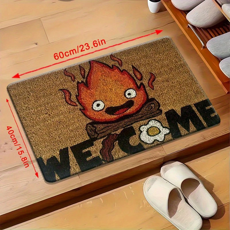 VIKAMA Cute Cartoon Firelight Small Flames Floor Mat, Soft Short Fiber Entrance Floor Mat, Bathroom Carpet, Home Decoration