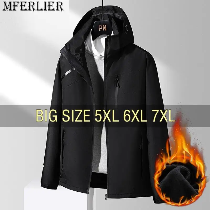 

Winter Men Jacket Hooded Oversize Coat Waterproof Trench Plus Size 6XL 7XL Black Fashion Windbreaker Autumn Motorcycle Loose