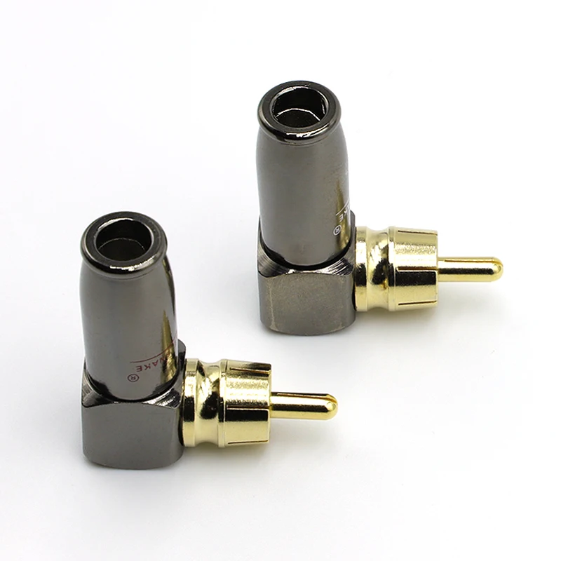 1pair 90 Degree Snake King RCA L-shaped Gun Black Gold Plated Right Angle RCA Male Plug Audio Video Connector Soldering