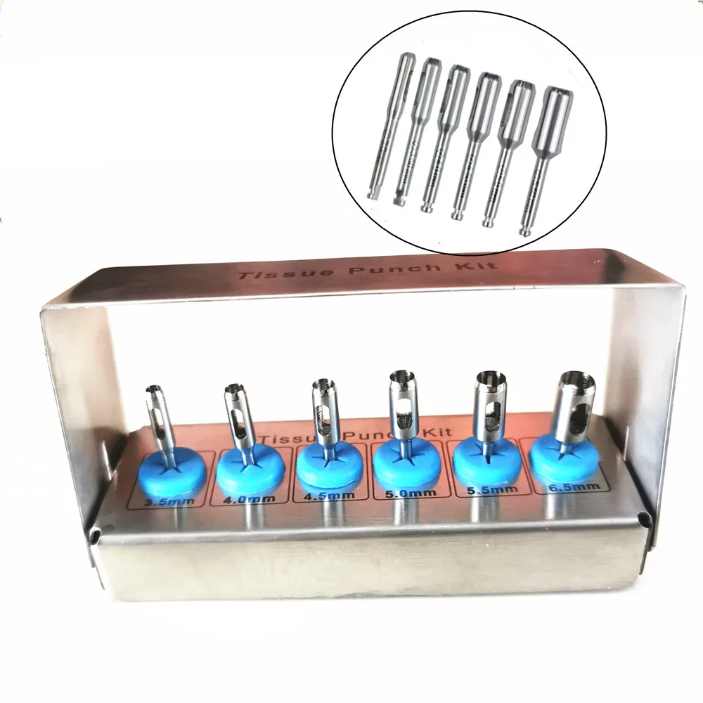 6Pcs/set Dental Implant Trephine Bur Tissue Punch Stainless Steel Planting Tools Dental Implant Tissue Punch Surgical Instrument