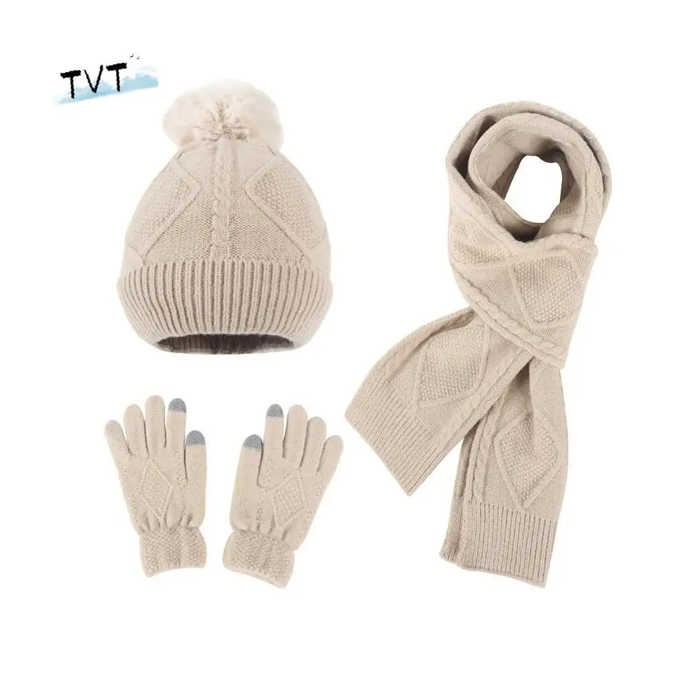 ชุดผ้าพันคอและหมวกแฟชั่น ผ้าคลุมศีรษะแบบนุ่ม พร้อมถุงมือกันหนาวแบบสัมผัสหน้าจอได้  สำหรับผู้ชาย