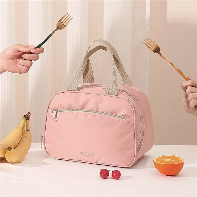 Solid Picnic Tote Lunch Bag Portable Insulated Thermal Heat Bento Bag Kid School Lunch Box Bags Cooler Ice Pack New