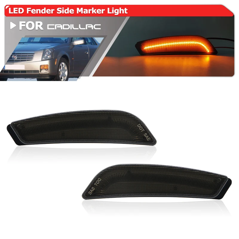 

2x Smoked Side Marker Lights Replacement For Cadillac CTS 2003-2007 CTS-V 2004-2007 LED Bumper Wheel Sidemarker Lamps