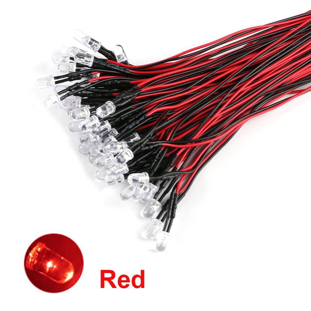 5pcs 3mm F3 LED 5V-12V 0.1W 20cm With Wire Pre-wired White Red Green Blue Yellow Diode Lamp Light Decoration Emitting