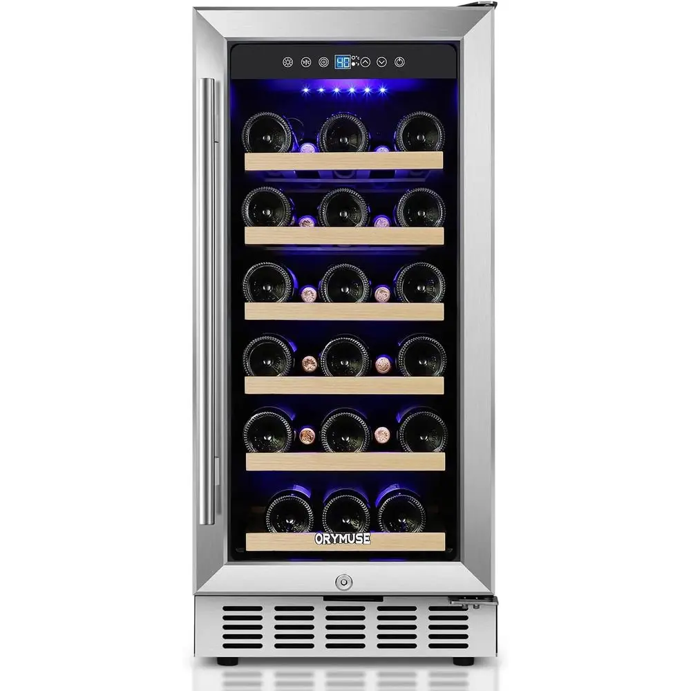 

15 Inch Wine Cooler Under Counter, 30 Bottle Wine ridge with StainlSteel Glass Door, Built-In or reestanding Wine Cellar with Re