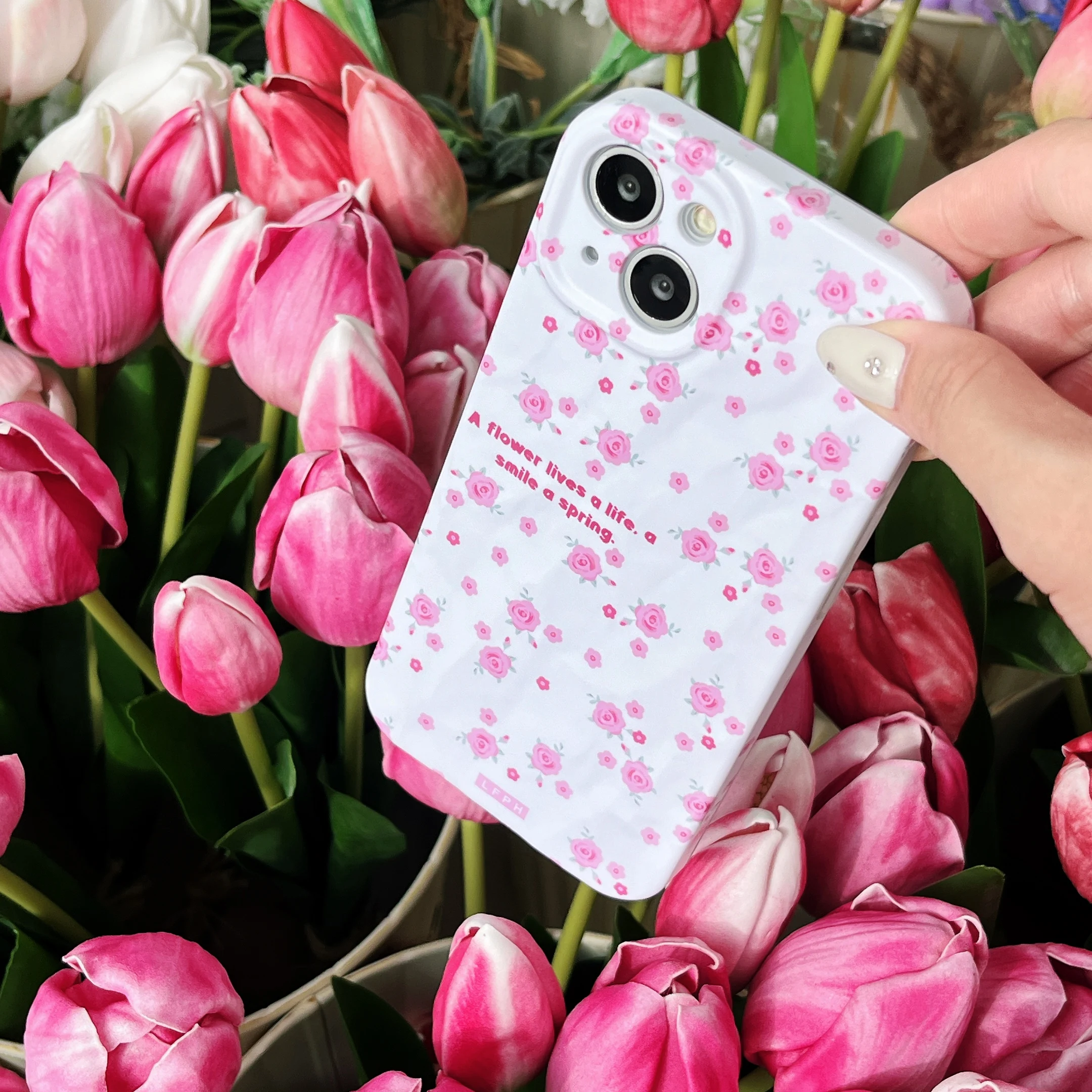 Spring Creased Design Pink Vibrant Shattered Flowers Case for iPhone 14 13 Pro Max Back Phone Cover for 12 11 Pro Max Capa Coque