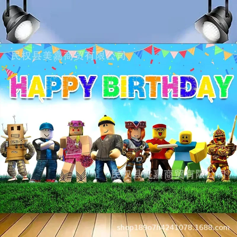 

Roblox Creative Cartoon Shower Vinyl Hot Backdrop Cloth Kids Birthday Photo Background for Party Decoration Boys Backdrops