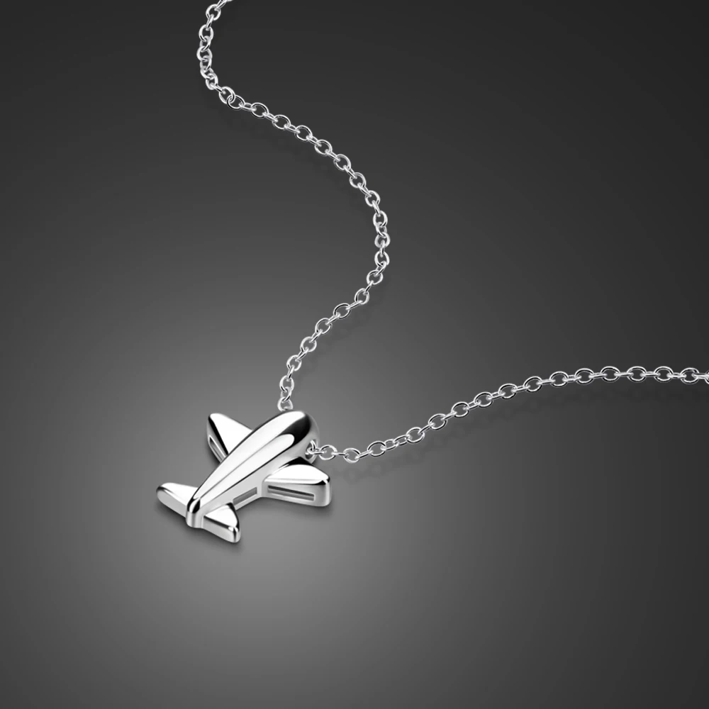 Minimalist 925 Sterling Silver Tiny Airplane Necklace Women Mini Plane Aircraft Handmade Pendant Link Chain Silver Jewelry Gifts