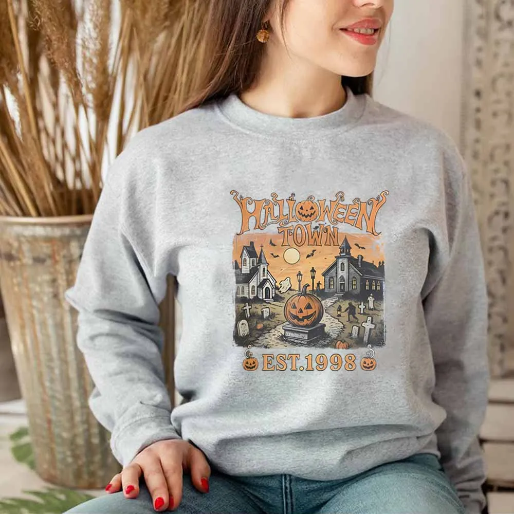 Retro Halloweentown Est 1998 Sweatshirt Halloween University Spooky Hoodie Vintage Halloween Pullover Herbst Lässige Sweatshirts