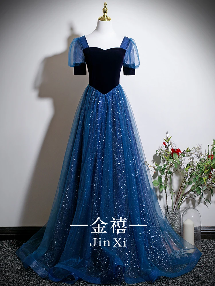 

Синее вечернее платье для женщин, для сольных выступлений, для ведущих, для взрослых, новинка 2025 года, для хоровых коллективов, для фортепианных и вокальных концертов, для выступлений на мероприятиях, для художественных экзаменов