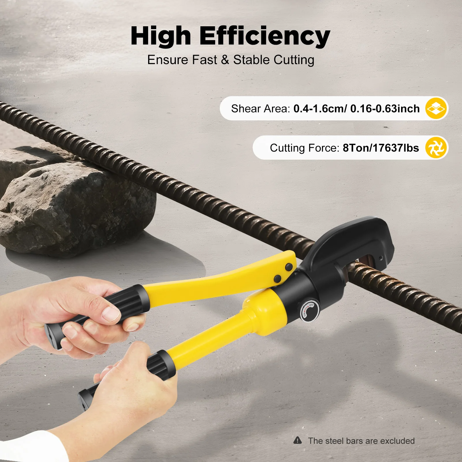 

8Ton Hydraulic Rebar Cutter 0.16-0.63in Cutting Range with Non-Slip Handle and Portable Toolbox for Construction