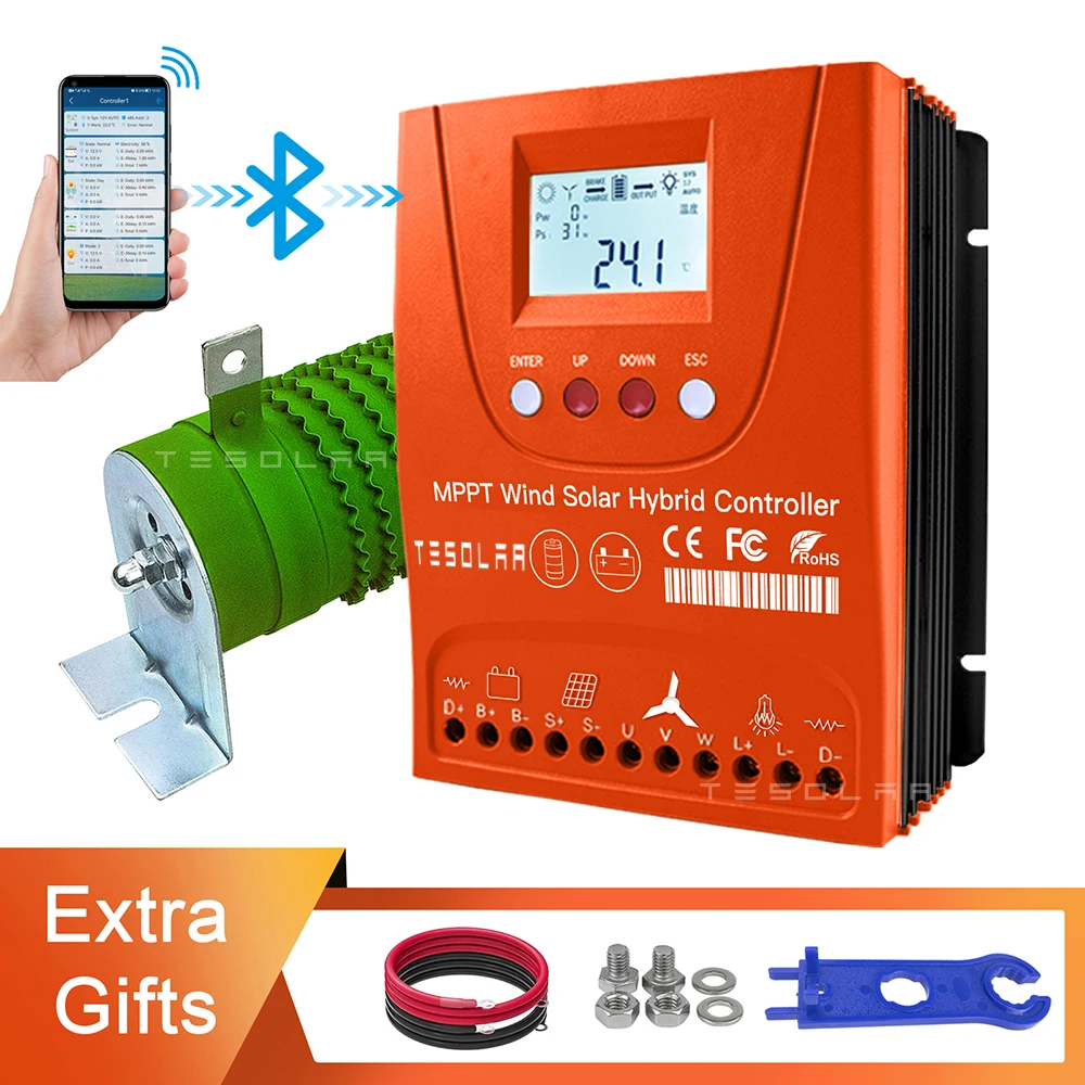 Imagem -02 - Controlador Solar Híbrido do Vento 3000w Regulador Mppt Auto Fósforo 12v 24v 48v Bluetooth Opcional App do Andróide para o Sistema Híbrido da Energia