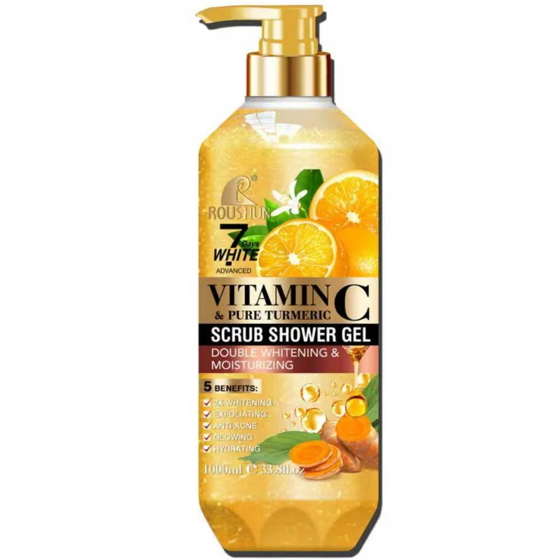 

Гель для душа ROUSHUN VITAMIN C PURE TURMERIC SCRUB 1000 мл, увлажняющий и питательный, сохраняющий аромат, большой объем