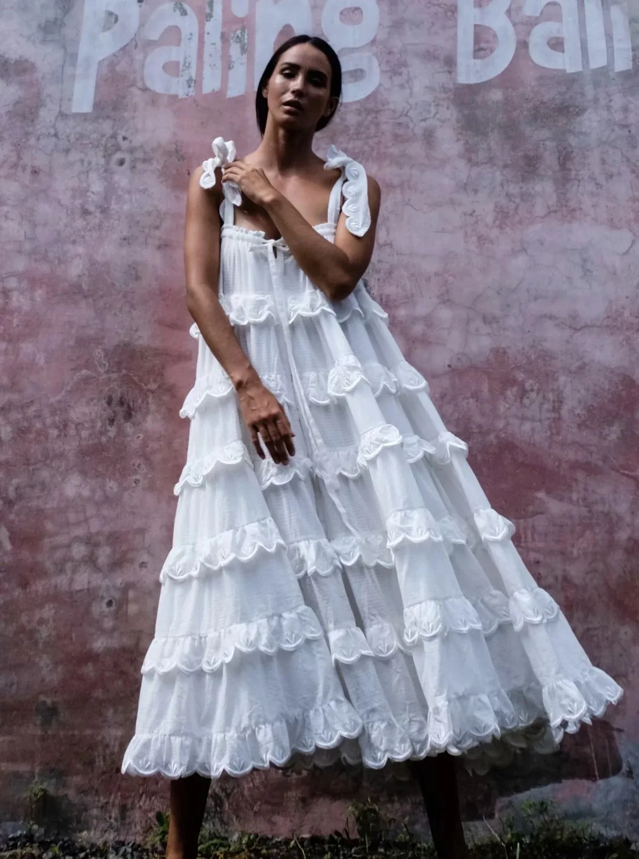 Vestido largo de verano sin mangas con cuello Halter para mujer, traje de playa con volantes, elegante, ahuecado, 2024