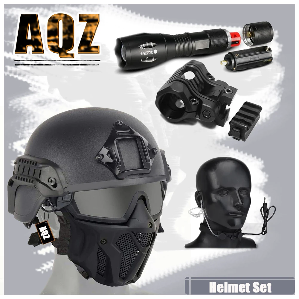 Tactical Airsoft PJ Helmet and Full Face Protection Air Gun Mask,with Detachable Anti-Fog Goggles for Air Gun Paintball CS Game