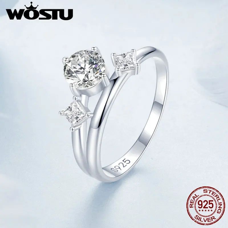 WOSTU fede nuziale in argento Sterling 925 con zirconi scintillanti per le donne anelli a fascia per feste di fidanzamento a doppio strato regalo di