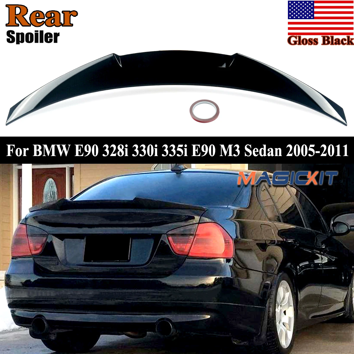 

Magickit M4 Style Roof Wing Ducktail For BMW 3 Series M3 E90 335i 328i 2006 2007-2011 Rear Trunk Lip Spoiler Car Accessories