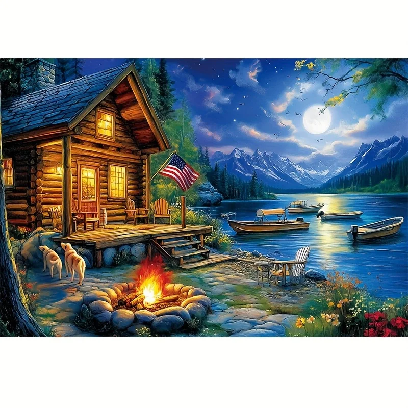38*26cm Mini Adults 1000 Pcs Gray Boardcard Jigsaw Moon Cottage Beautiful Photo Landscape Home Decro Friends  Family Lovers Gift