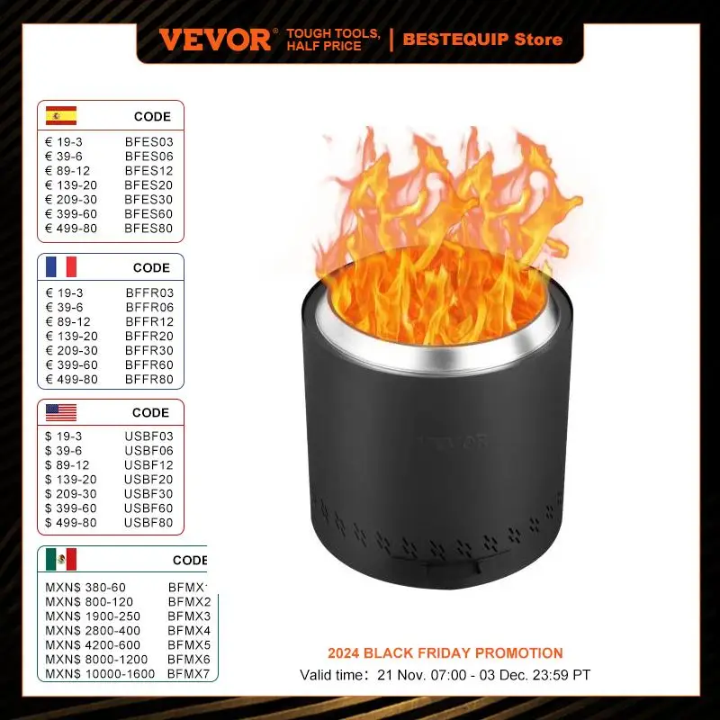 VEVOR Smokeless Fire Pit Stove Bonfire Wood Burning Fireplaces with Removable Ash Pan  Stainless Steel Portable Outdoor Firepit