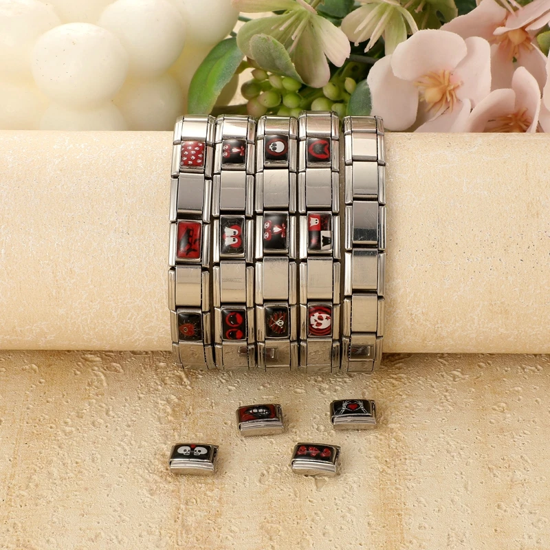 Neue Mode Halloween Schwarz-Rot Charm-Armband Italienische Charm-Glieder Passend für 9mm Armband Edelstahl DIY Schmuck Großhandel – Detail 11