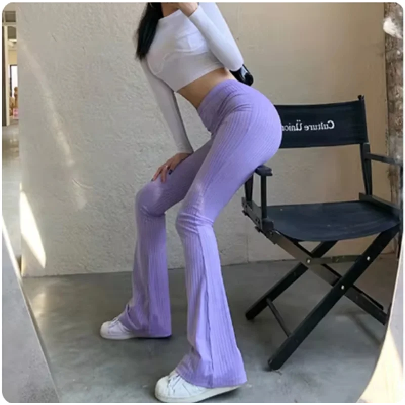 Calça feminina cintura alta cor sólida elástica calça justa queimada estilo rua Y2K