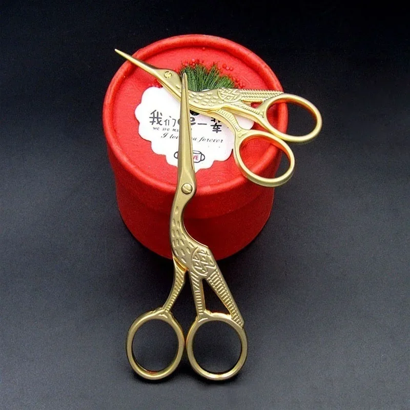 Gold Vintage Stork-Shaped Scissors Embroidery Sewing Art Tool Kits DIY Carbon Steel Exquisite Craft Office School Supplies