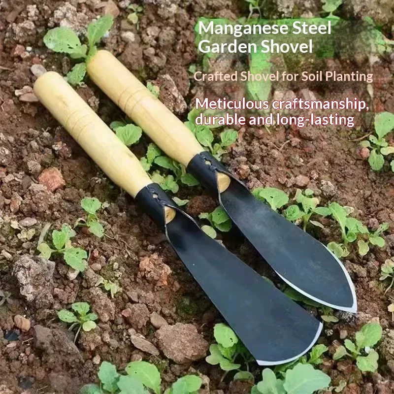 Manganese Steel Garden Hand Shovel Wooden Handle Durable Trowel Digging Weeding Planting Potted Flower Vegetable Gardening Tool