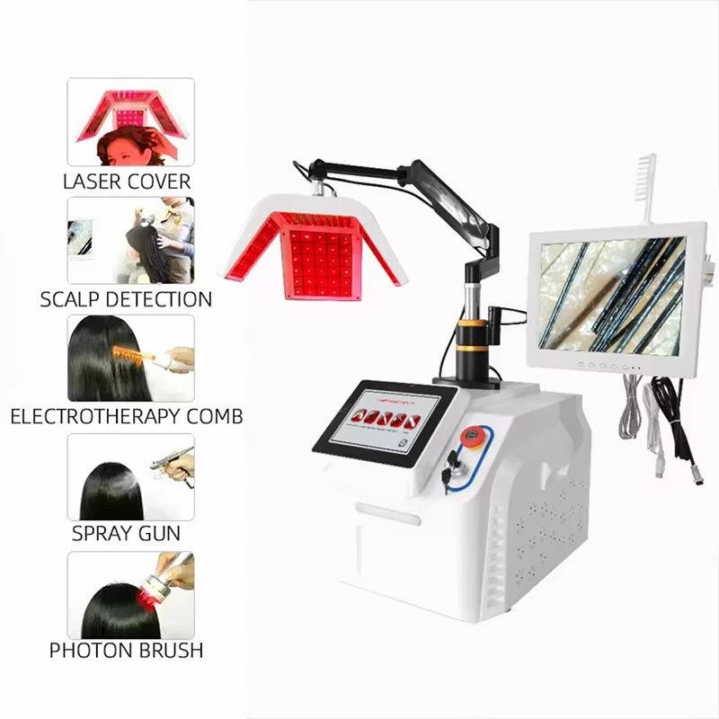 Benchtop 650-nanometer laser therapy device with a scalp analyzer, used for hair regrowth treatment*F5