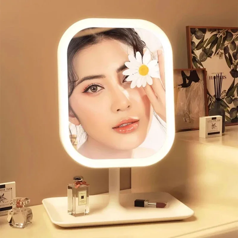 New LED Modern Desktop Vanity Mirror Portable 3 Color Light LED Makeup Touch Mirror for Women Bedroom Dressing Use - view 4