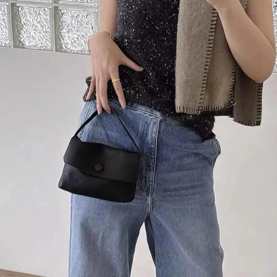Buttons Bag Handbag Genuine Leather Minimalist Square Clutch Cowhide Handbag Soft Versatile Vintage Style view 2