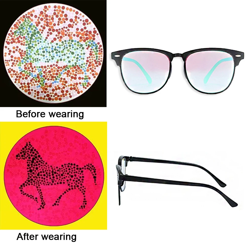 Glasses For People With Red-green Colorblindness Daltonism And Color Weakness Plastic Half Frame Two-sided Coating Lenses