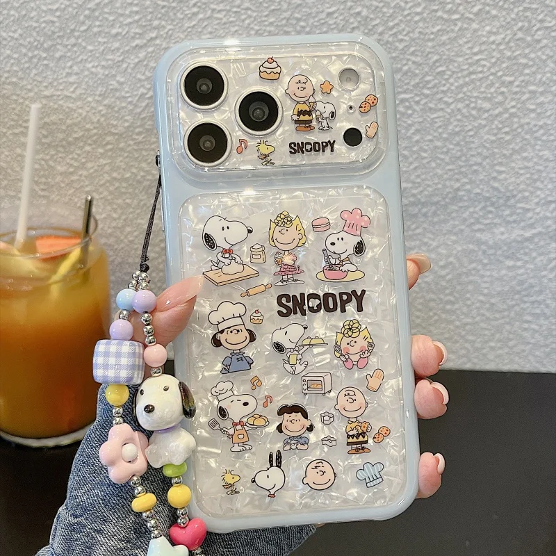 Cute Cartoon SNOOPY Phone Case for iPhone 17Pro 15 16 17 Pro Max Best friend Chef Snoopy Shell Cover With Bracelet Charlie