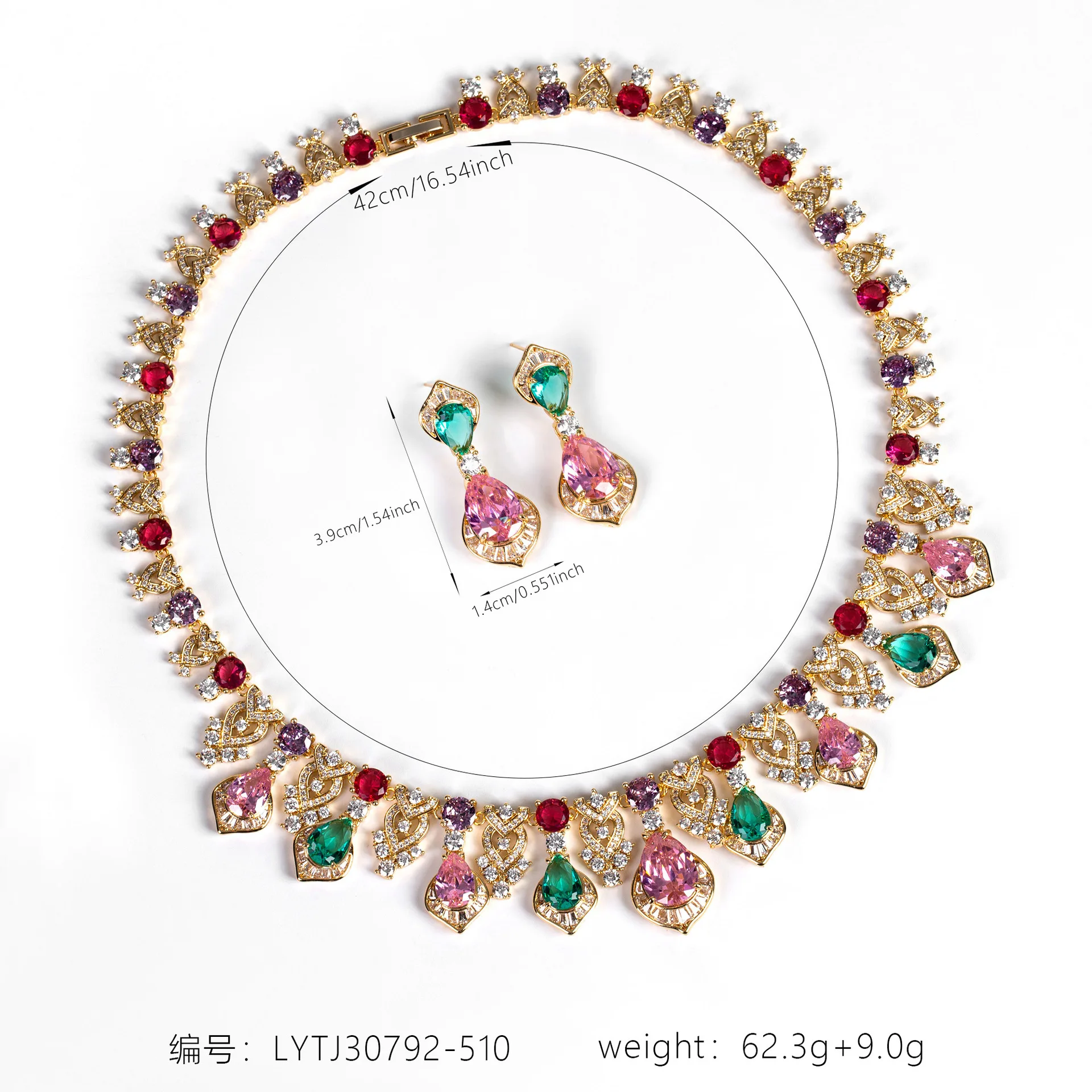 Light‑Luxury Bridal Necklace Earrings Jewelry Set, High‑End Zircon Choker Necklace & Tassel Drop Earrings for Women Wedding Part