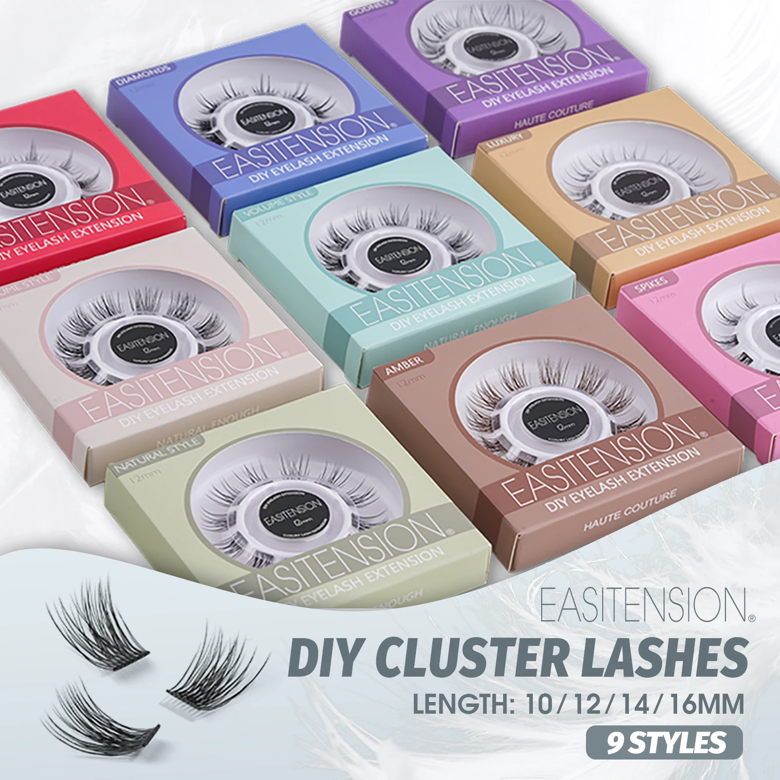 EASITENSION 9 Styles DIY Cluster Eyelash Extension Female Makeup Faux Mink Volume Natural Dovetail Segmented Lash