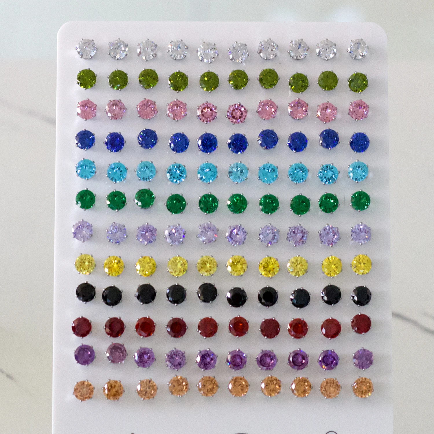 Wholesale Earrings 60Pairs 6MM Colorful Square Round Water Drop Cubic Zirconia Stainless Steel Hypoallergenic Stud Earrings