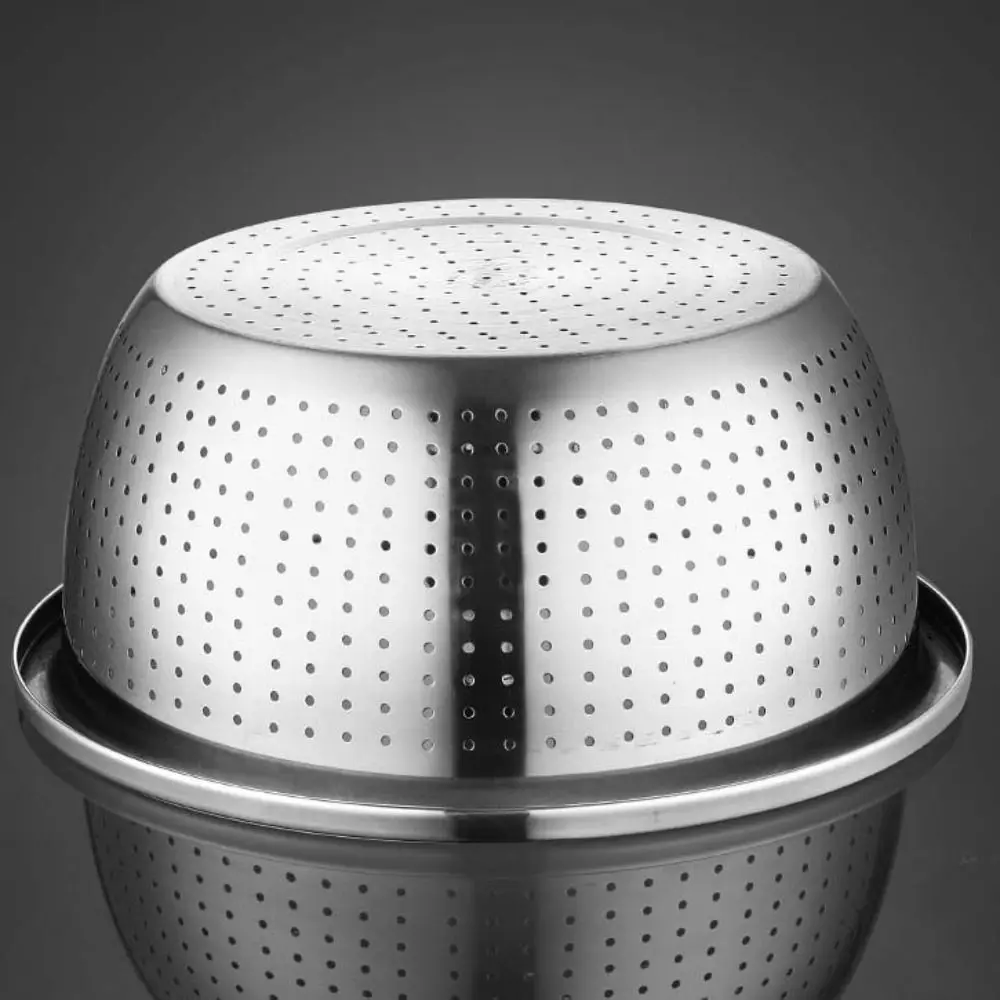 Round Stainless Steel Drain Basket Widened Edge Rust-proof Rice Washing Basket Unbreakable Anticorrosive Drain Basin Fruits