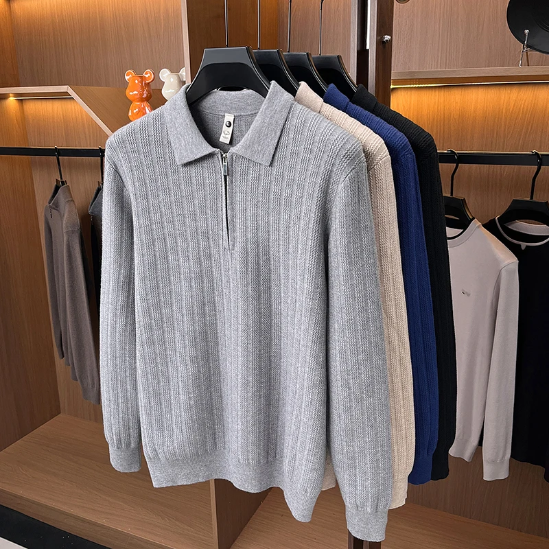 Modal + Wool Men Sweater 2026 Autumn Winter Trendy Warm Zipper Knit Clothes Long Sleeve Wool Blend Thick Knitting Tops