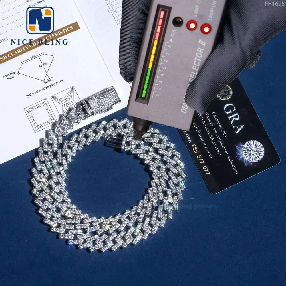 

Fashion Hip Hop Bracelet Necklace Custom Jewelry S925 with Vvs Moissanite Diamond Cuban Chain 13mm Iced Out Cuban Link
