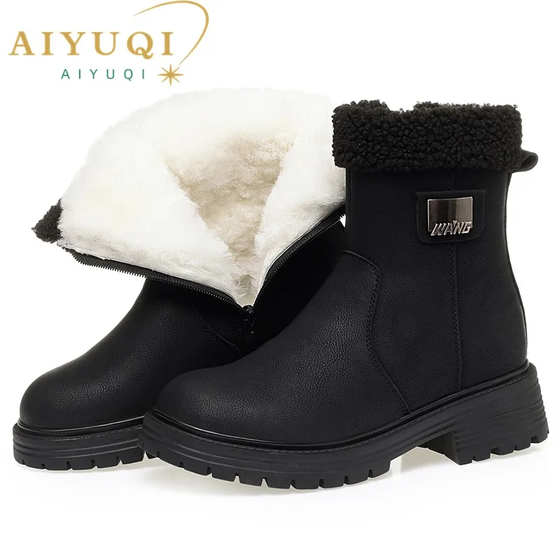 

AIYUQI Women Snow Boots Genuine Leather 2024 New Large Size Anti Slip Women's Winter Boots Fashion Wool Warm Women's Ankle Boots