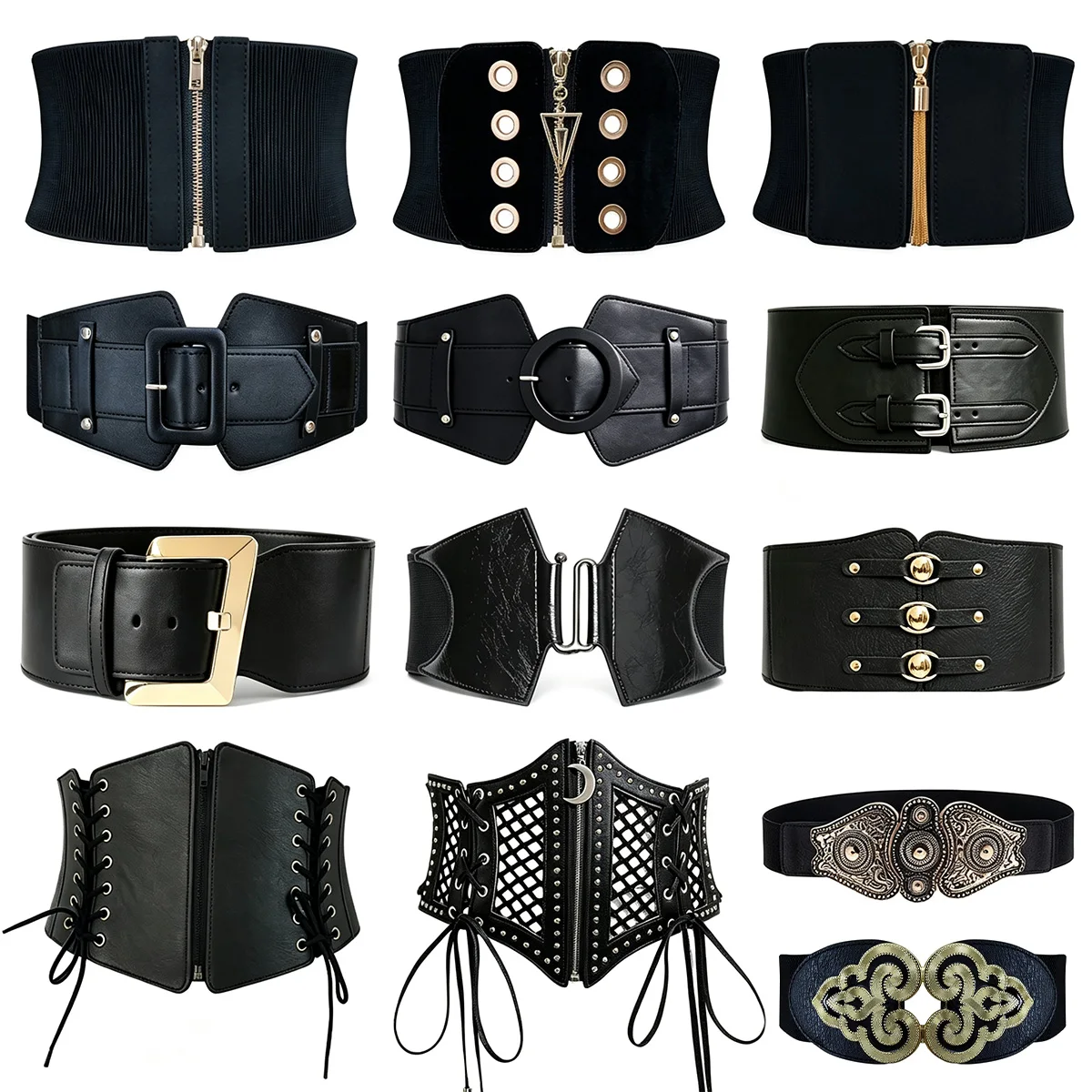 Classic Wide Belts Black Elastic PU Waistband Trendy Fashion Women Corset Belt Dress Coat Girdle Slimming High Waist Gothic Belt