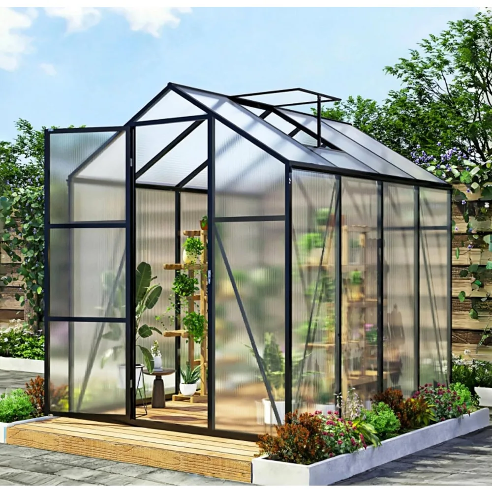 

Large Walk-in Polycarbonate Greenhouse, 7.2 Feet Tall and 6x8.2 Feet, with Enhanced Wind Resistance and Roof Ventilation for Out