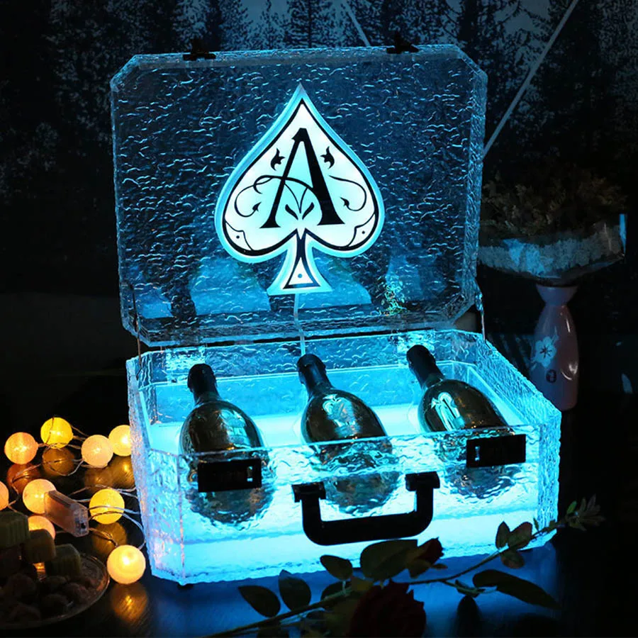 

Rechargeable Acrylic 3 Bottles Champagne Led Color Changing Bottle Presenter Tray Box Ace Of Spade Vip Bottle Carry Case