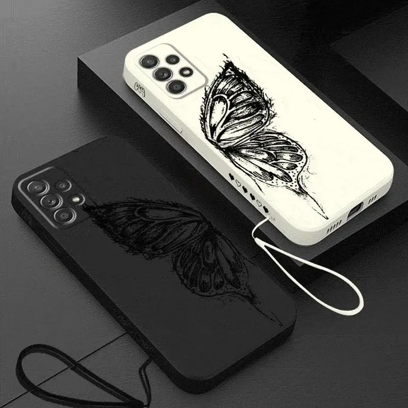 Phone Case for Samsung Galaxy Note 20 Ultra Note 10 Plus 9 S10 Plus S9 S8 Square Liquid INS Retro Butterfly Cover