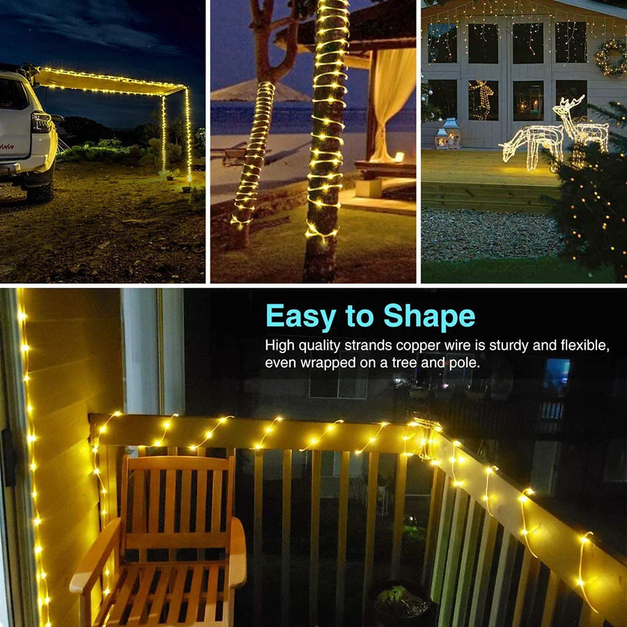 Upgraded 400/800LED PVC Rope String Lights Waterproof Outdoor Fairy Garden Lights Garland for Party Wedding Christmas Decoration