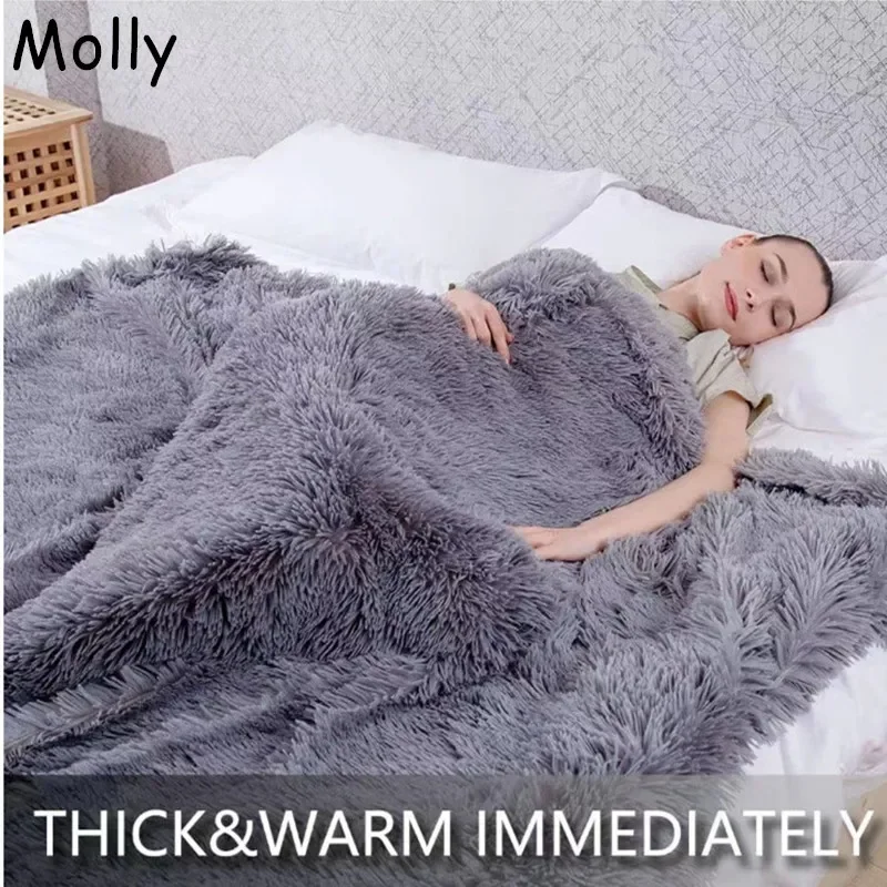 

Luxury Plush Shaggy Blankets Winter Cozy Warm Soft Decorative Throw Blanket for Sofa Bed Faux Fur Double-layer Fluffy Blanket