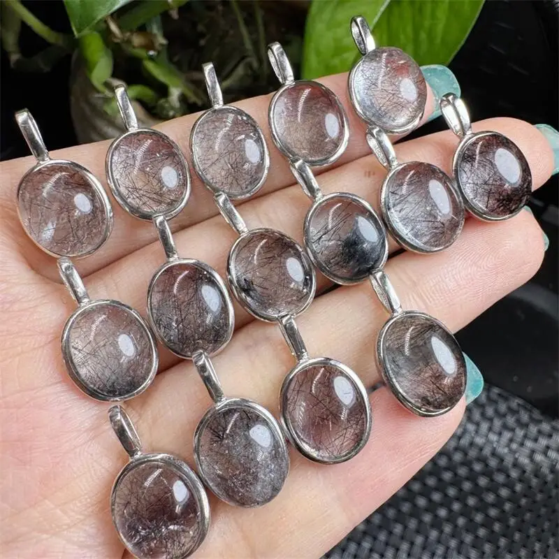 

S925 Natural Black Silver Hair Quartz Pendant Fashion Home Decoration Healing Aura Energy Ornamentation Gift 1PCS